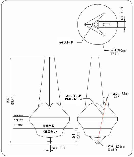 直径700mmマーカーブイ    OSK72TMSL-B700